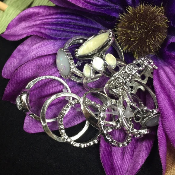 n/a Jewelry - Lot of 12 Fashion Silver Opal Boho Rings